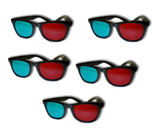 Red and Cyan 5 Pairs – Anaglyph 3D Glasses – Classic Style Plastic Frames