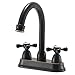 UFaucet 2-Handle Centerset Black Bathroom Faucet, Stainless Steel High Arc Vanity Sink Faucet, 2 Hole Bathroom Sink Faucet Easy Installation with Instruction (ORB)