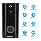 Doorbell Camera Wireless, SMONET WiFi Smart Doorbell, HD Security Camera with Two-Way Audio, Real-Time Video, Night Vision, Phone Ring, Free App for iOS and Android (Black)
