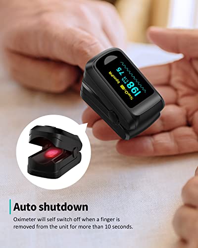 Fingertip Pulse Oximeter Bluetooth Blood Oxygen Saturation Monitor and Pulse Rate Monitor for Apple and Android, with OLED Screen 2 X AAA Batteries and Lanyard