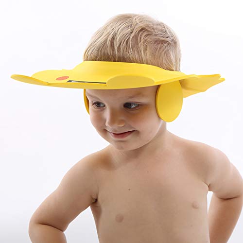 OLEWELL Baby Shower Bathing Cap, Adjustable Shower Cap Kids, Infants Soft Protection Funny Safety Visor Cap for Toddler Children (Yellow)