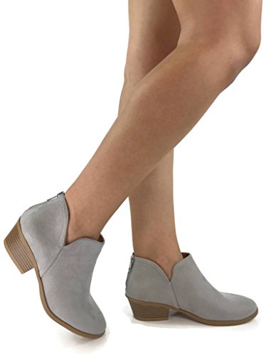 City Classified Women's Ankle Bootie Side V Cut Low Chunky Stacked Heel, Grey, 5.8