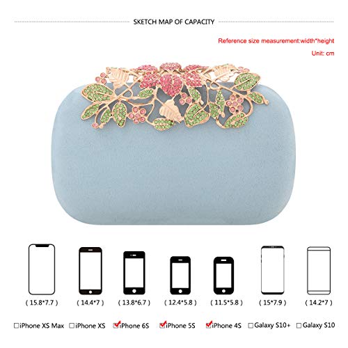 Fawziya Flower Purses With Rhinestones Crystal Evening Clutch Bags-Lake Blue - Thumbnail 3