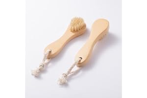 HiKin 2 Pack Wood Handle Manual Face Facial Cleansing Brush, 5.7” Natural Boar Bristles Skin Care Exfoliating Scrub Brush.