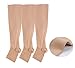Open toe Toeless Compression Socks 3 Pairs for Women Men 15-20 mmHg Support Stockings Running Travel Pregnancy (L/XL, Nude)