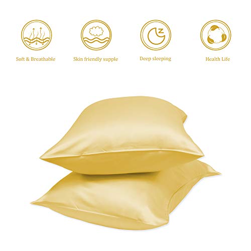 Muama 2 Pack Silk Silky Satin Pillowcases for Hair and Skin, Cool,and Breathable Envelope Closure Pillow Cases Cover【King（20x36 Gold】