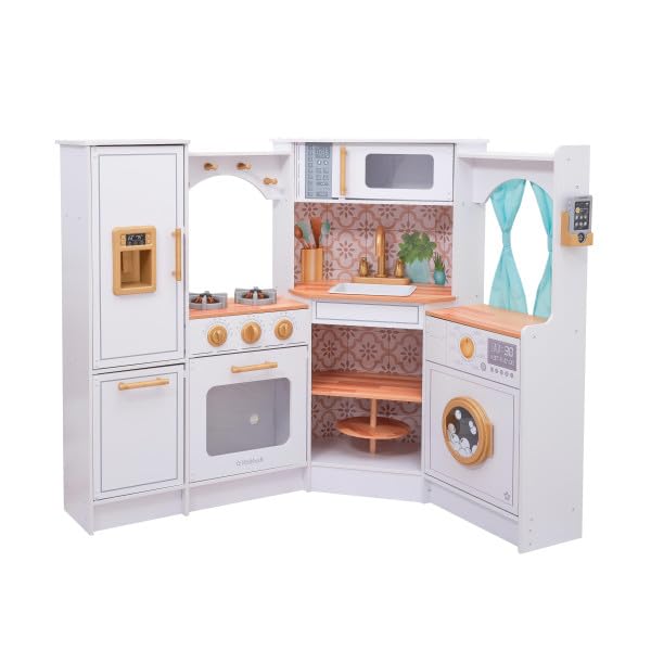 Photo 1 of KidKraft Ultimate Corner Wooden Play Kitchen with Lights & Sounds, Play Phone and Curtains, White