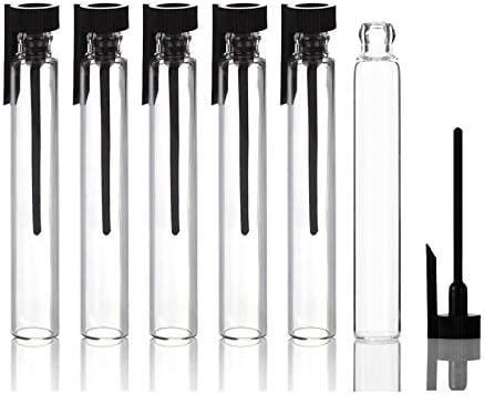 Enslz 100PCS Perfume Samples Mini Bottles with Black Lid Empty Glass Vials Dropper Bottle for Travel and Party… (3ml)