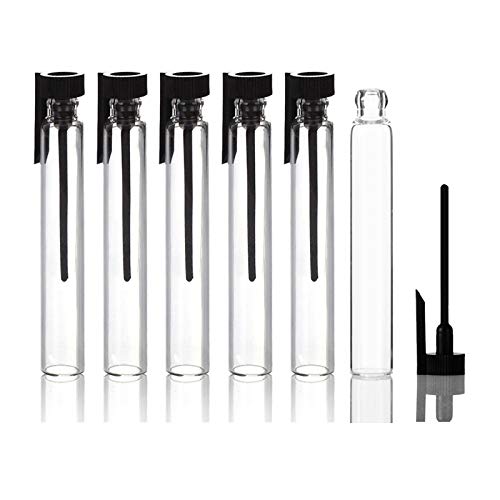 Enslz 100PCS Perfume Samples Mini Bottles with Black Lid Empty Glass Vials Dropper Bottle for Travel and Party… (3ml)