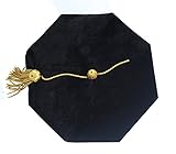 GraduationForYou Unisex Doctoral Graduation Tam Black Velvet 8-sided With Gold Bullion Tassel Satin Silk Band