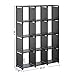 SONGMICS 12-Cube Storage Shelf, Bookcase, Closet Organizer, in Living Room, Kid’s Room, for Toys, Daily Necessities, 41.3 x 11.8 x 55.1 Inches, Includes Rubber Mallet, Black ULSN12BK