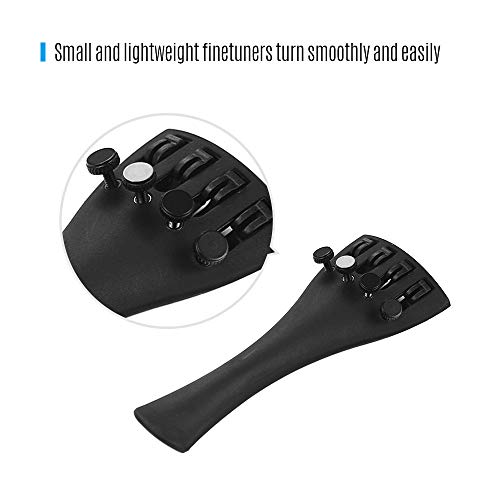 Muslady Violin Tailpiece Kit Carbon Fiber Fiddle with Four Fine Tuners and Tailpiece Gut Cord Professional Orchestral Strings Parts Kit(for 4/4, 3/4, 1/2, 1/4, 1/8 Violins Option)