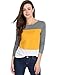 Allegra K Women's Casual Color Block Tops Round Neck Cotton Long Sleeve Tops Medium Yellow