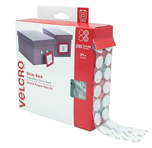 VELCRO Brand - Sticky Back Hook and Loop Fasteners | Perfect for Home or Office | 3/4in Coins | Pack of 200 | White