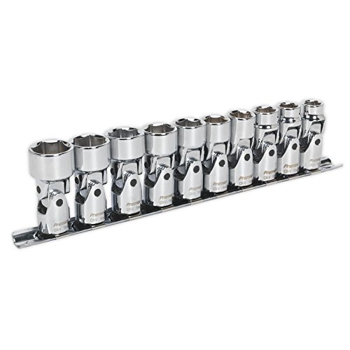 Jack Sealey - Sealey Universal Joint Socket Set 3/8"Sq Drive 6Pt Walldrive 10Pc Metric