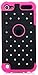 iPod Touch, Hybrid Luxurious Lattice Dazzling Bling Bling Dual Layer Combo Case for Apple iPod Touch 6th Gen 5th Gen by iSee Case (Black on Pink)