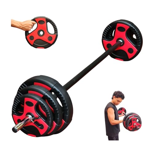 IVREA Set de Barra de Pesas 20 kg de peso ajustable. Barra de tubo de acero de 1” acolchada de 140 cm. Ideal para Principiantes, Intermedios y Ejercicio en Casa