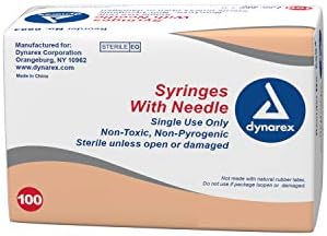 Dynarex 6998 Non-Safety Syringe with 1-1/2" Needle, 3cc Volume, Luer Lock, 21G (Pack of 800)