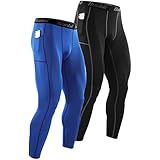 Runhit Compression Pants Men with Pocket,2 Pack Spandex Running Pants for Men Tights and Leggings Workout Athletic Shorts Base Layer