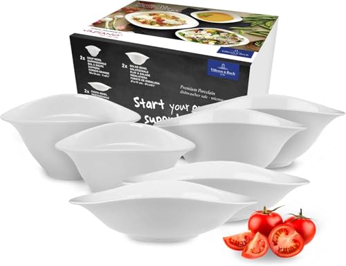 Villeroy & Boch - Vapiano Schalen-Trio 12-teilig weiß, Spülmaschinenfest, Mikrowellensicher, Geschirrset, Pastaschalen, Salatschalen, Suppenschalen, K