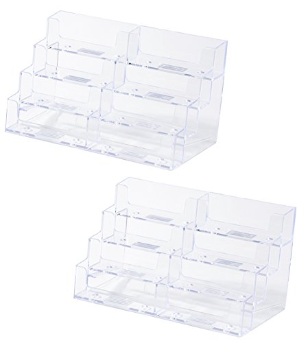 Business Card Holder for Desk - 2-Pack 8-Pocket Clear Plastic Business Card Display Stands for Office Desktop, Counter, 8 Compartments, 7.75 x 3.375 x 4 Inches - Thumbnail 5