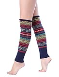 Leg Warmer, V28 Women Ladies Girl Fashion Winter Bohemian Boho Knit Crochet Long (Navy,style 1)