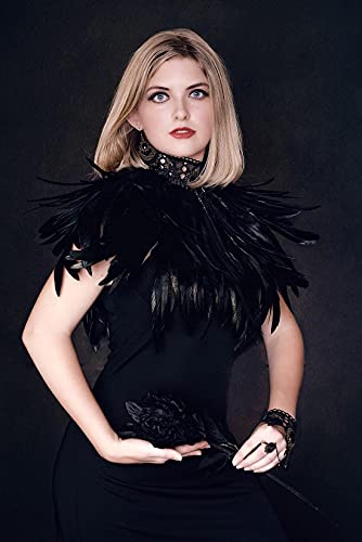 homelex gothic black natural feather cape shawl with choker collar