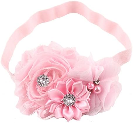 Queengirls Baby Girls Shabby Chic Flower Headbands Baby Hair Bows pink