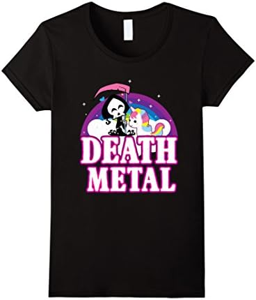 Womens Death Metal Tshirt Unicorn Rainbow Satan Grim Reaper Premium Large Black