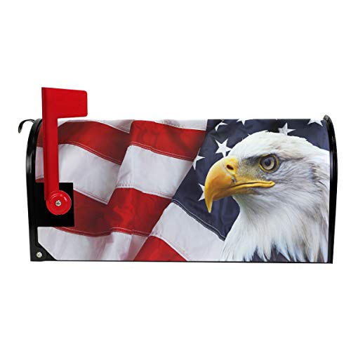 MAHU Magnetic Mailbox Cover American Flag Bald Eagle Animal Post Box Letter Cover Mailbox Wrap for Home Garden Yard Decor, 20.7''x18.03''