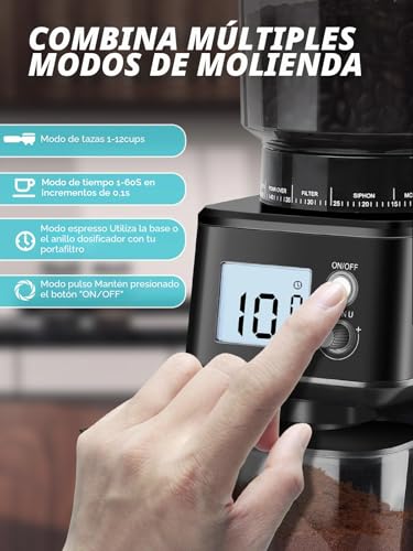 Homtone Electric Coffee Grinder with Conical Grinder - Coffee Mill with 51 Grinding Levels, Removable Holder, Container Included - For Espresso, Filter Coffee, Cold Brew (Nero)