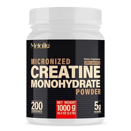 METALIFE 100% Pure Creatine Monohydrate Powder, Canada-Made, 1000 g (200 Servings) Micronized Powder, Muscle Growth, Unflavored, Ideal for Athletes & Fitness Enthusiasts, Third party lab tested, Vegan