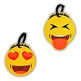 Asian Emoji Travel Luggage Tags (2 Pack: Heart Eyes & Stuck-Out Tongue Face) - Ideal For Any Airline Luggage Bag, Business Briefcase Or School Backpack By Emochies
