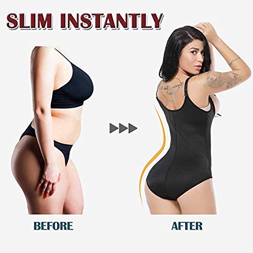 Slimerence Women Seamless Firm Control Latex Shapewear with Zip, Faja Open Bust Push Up Bodysuit Body Shaper, Black2 S - Thumbnail 5