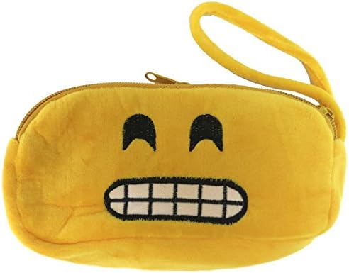 Grinning Grin Smiley Face Emoji Plush Zip Phone Wristlet Pouch Yellow