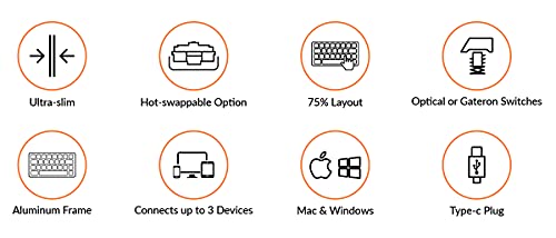 Keychron K3 Ultra-Slim 75% Layout RGB Backlit Wireless Bluetooth/Wired USB Mechanical Keyboard, Hot Swappable Low-Profile Keychron Optical Blue Switch 84 Keys Gaming Keyboard for Mac Windows-Version 2