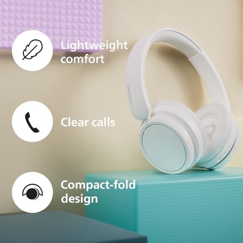 TAH5219WT/00 Leichte On-Ear Wireless Bluetooth Kopfhörer – 65 Std. Akkulaufzeit, natürlicher Klang, klare Anrufe, dynamischer Bass, 2 Std. USB-C-Ladung, Softtasche – Weiß