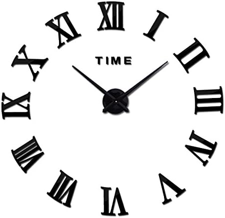 Modern Roman Large Wall Clock DIY Frameless Time Letters 3D Removable Mirror Surface Wall Clock for Home, Office, Bedroom, Living Room Decor (Black)