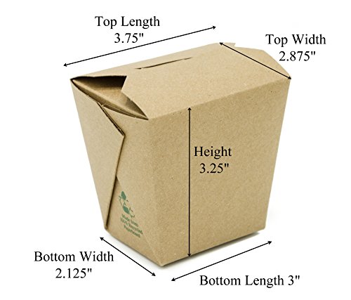 Takeout Food Container Boxes - Microwavable - Pint 16 oz - Pack of 25 - Disposable - Recyclable - Easy Fold and Close Chinese Box - Kraft Brown - Thumbnail 4