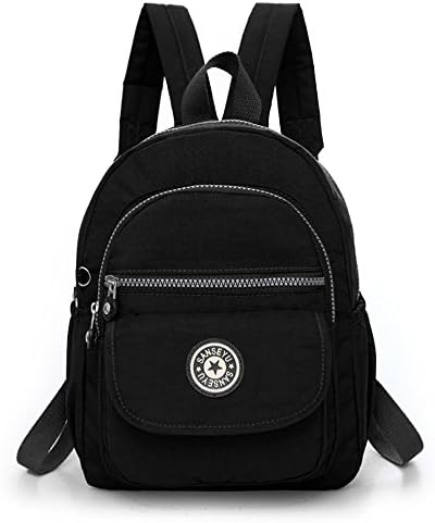 Veenajo Women Lightweight Backpack Mini Nylon Daypack Girls Travel Outdoor Bag (S, Black)
