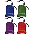 ChicoBag Original Reusable Grocery Bag with Attached Pouch and Carabiner Clip, Variety 4 Pack - Blue, Green, Purple, and Red