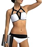 Dreamy Girl White and Black Cutout Design Two Piece Bikini Set Swimsuit for Women