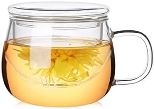 GOODFEER LONGLISHENG 3 in 1 Tea Coffee Glass Mug with Lid and Infuser Double Wall Design Tea Cup