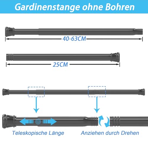 1 x Curtain Rod, No Drilling, Extendable Shower Rod for Windows, Closet, Bathroom, 66-90 cm, White (Diameter 25 mm)