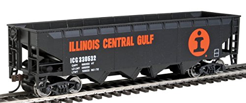 Walthers Trainline Offset Hopper - Ready to Run -- Illinois Central (Orange, Black, White- Large Logo) HO Scale