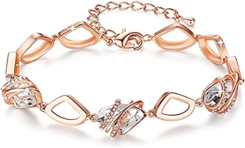 Leafael Wishstone Crystal Link Charm Bracelet, Birthstone Bracelets with Healing Crystals, Allergy-Free Jewellery for Women with Gift Box, Silver-Tone or Rose Gold Plated Bracelets for Women — image 1
