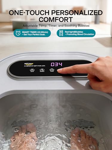ALLJOY Bain de Pieds Massant Chauffant Pliable, Spa pour Pied avec Bulles, 24 Niveaux de Chauffage (35-48°C), Rouleaux, Infrarouge et Pierre Ponce, Thalasso Pieds pour Soulagement et Détente