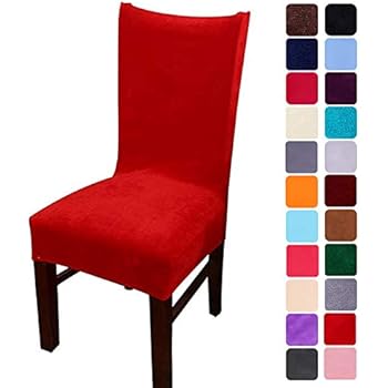 smiry Velvet Stretch Dining Room Chair Covers Soft Removable Dining Chair Slipcovers Set of 6, Red