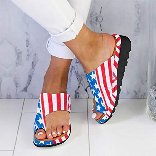 Shusuen Womens Star Striped Flip Flops American Patriotic Flag Slippers Open Toe Beach Sunflower Sandals