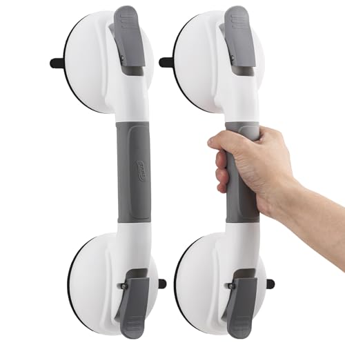 TAILI Haltegriff Dusche ohne Bohren, Saugnapf 150KG Senioren, Grau, 2 Pack